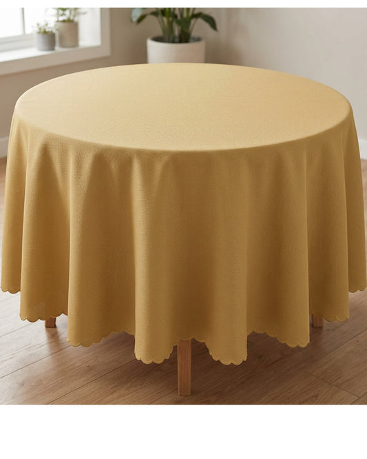 Wildpad Basket Weave Round Tablecloth 200 cm Muted Gold Scalloped Edge - Lifestyle view