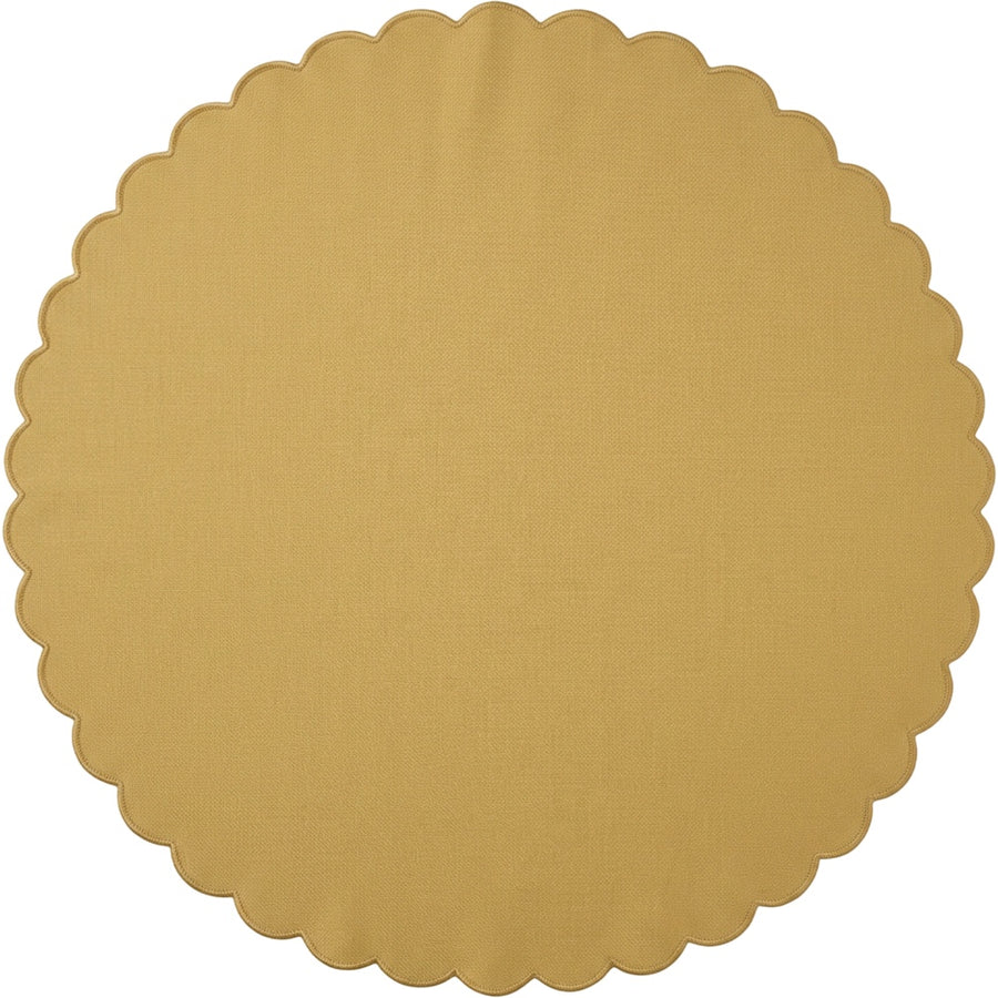 Wildpad Basket Weave Round Tablecloth 200 cm Muted Gold Scalloped Edge